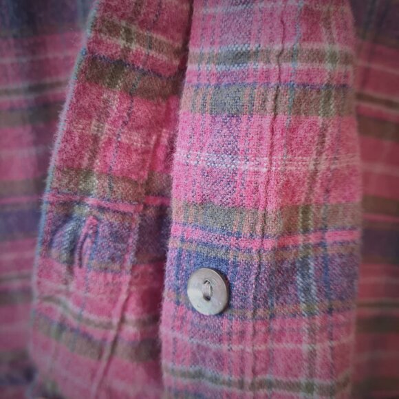 L.L.Bean Women Pink&Blue Plaid Flannel Shirt Collarless Neckline Preppy Western - Picture 10 of 14